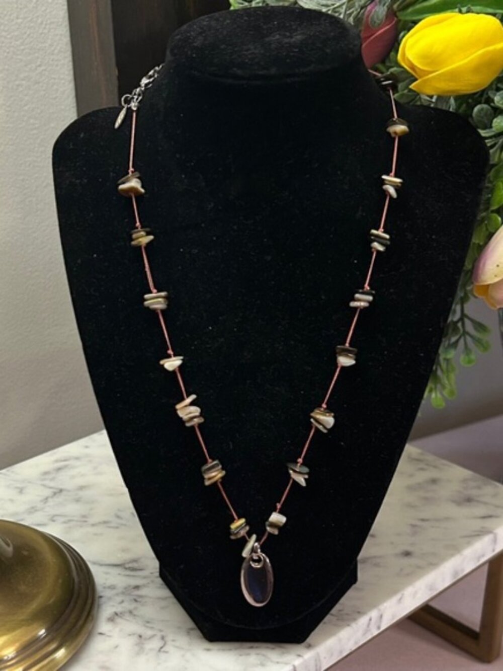 LC Lauren Conrad Brown and Cream Shell Pendant Necklace